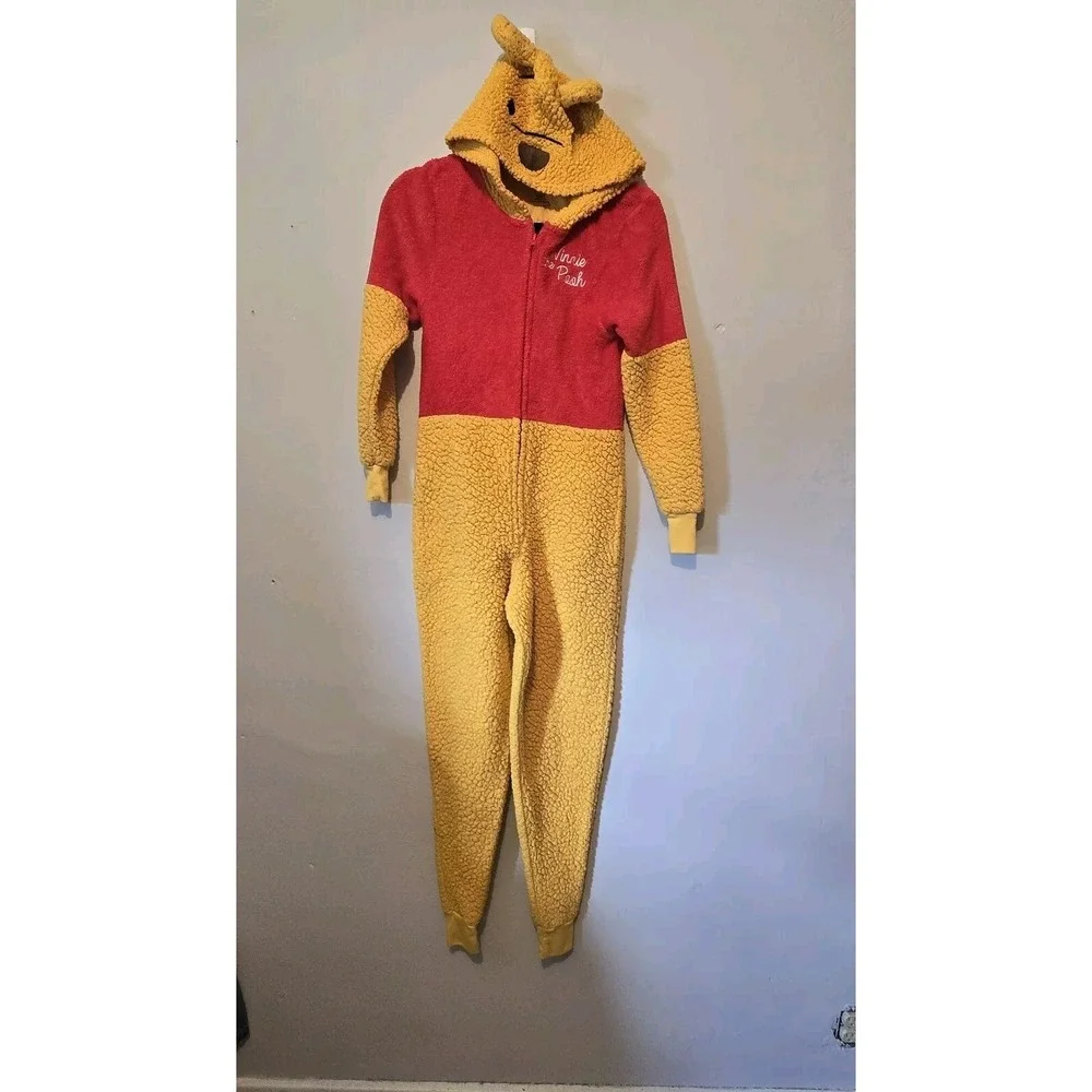 Disney Winnie the Pooh Sz XSM Hooded Zip Costume/Pajama Fleece Halloween Bear